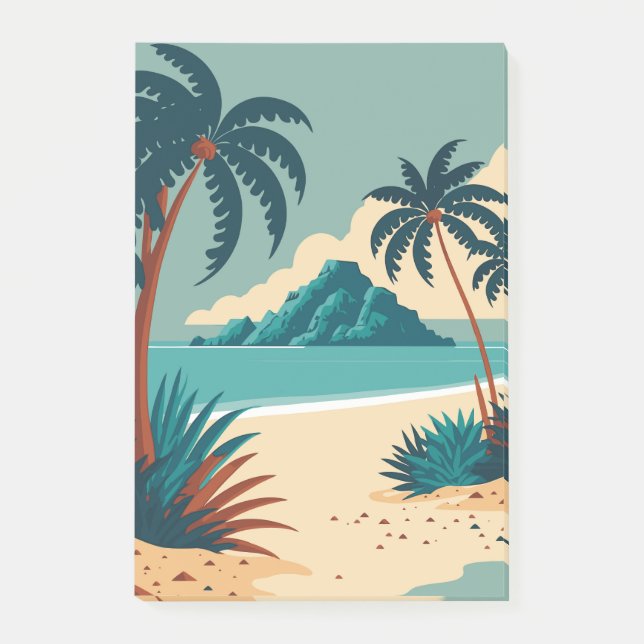 Tropical summer cartoon beach post-it notes (Front)