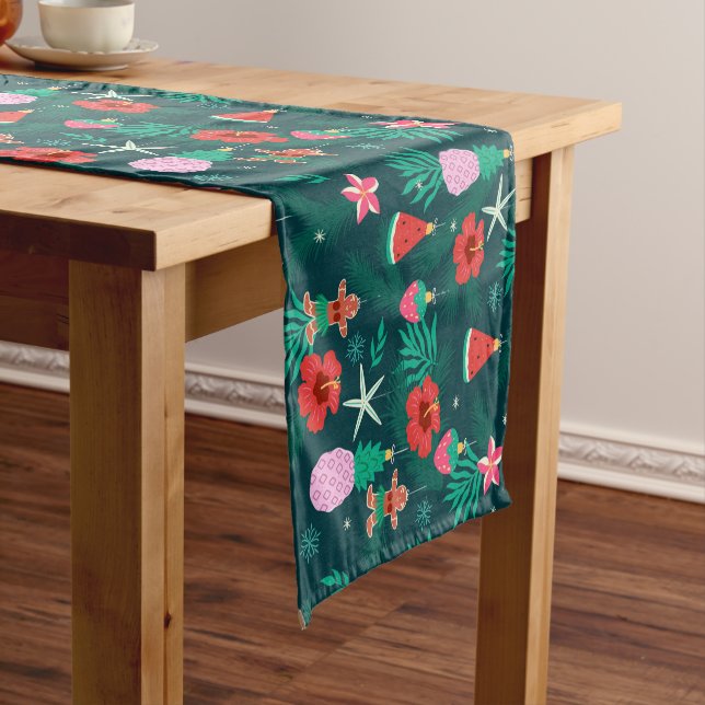 Tropical Summer Christmas Beach Holiday Pattern Short Table Runner (In Situ)