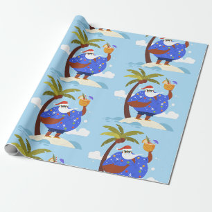 tropical summer christmas vacation black santa wrapping paper