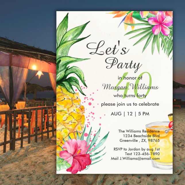 Tropical Summer Cocktail 40th Birthday Party Invitation (Creator Uploaded)
