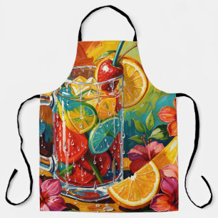 Tropical Summer Cocktail Impasto Oil Painting Apron
