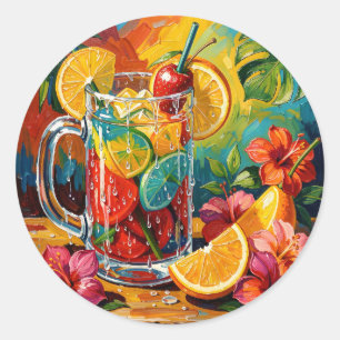 Tropical Summer Cocktail Impasto Oil Painting Classic Round Sticker