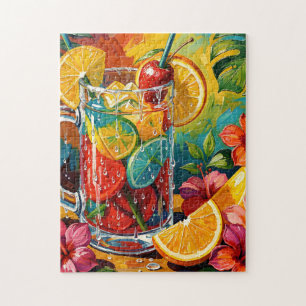 Tropical Summer Cocktail Impasto Oil Painting Jigsaw Puzzle