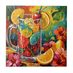 Tropical Summer Cocktail Impasto Oil Painting Tile