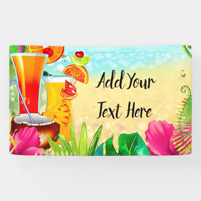 Tropical Summer Cocktails & The Beach Summer Party Banner (Horizontal)