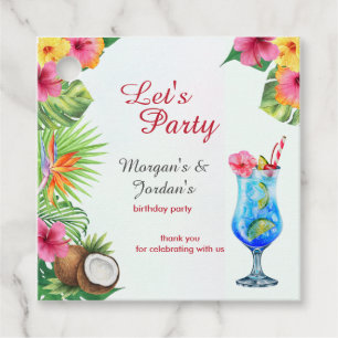 Tropical Summer Couples Friend Joint Birthday Favour Tags