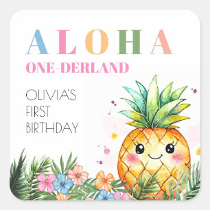 Tropical Summer Cute Pineapple 1st Birthday Party Square Sticker