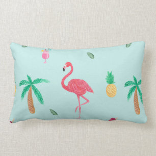 Tropical Summer Flamingo Blue Bedroom Collection Lumbar Cushion