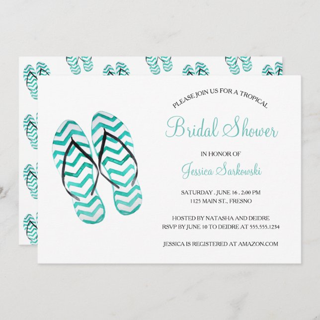 Tropical Summer Flip Flops Bridal Shower Invitation (Front/Back)