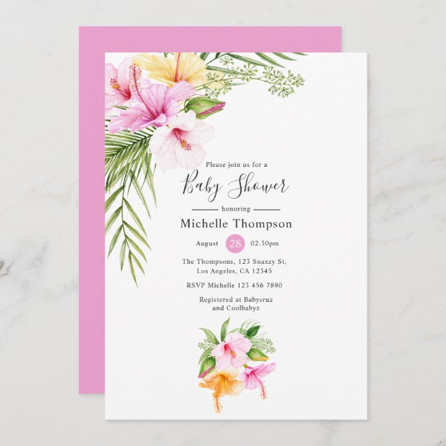 Tropical Summer Floral Baby Shower Invitation (Front/Back)