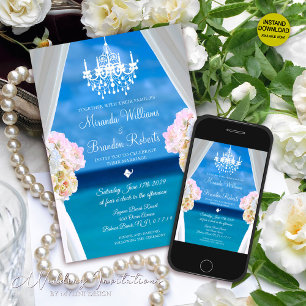 Tropical Summer Floral Ocean Beach Wedding Invitation