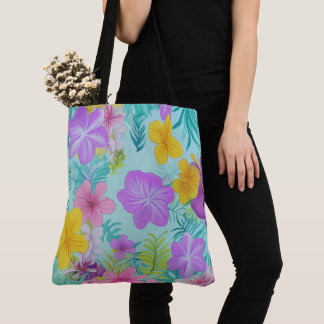Tropical Summer Floral Pattern - Bright Hibiscus  Tote Bag