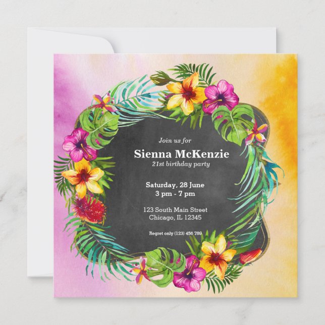 Tropical Summer Flowers Hibiscus Invitation (Front)