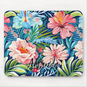 Tropical Summer Flowers Pattern Pretty Floral Mouse Pad