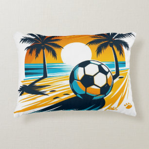 Tropical Summer Football Retro Beach Soccer Sunset Decorative Cushion