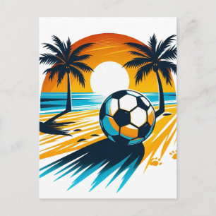 Tropical Summer Football Retro Beach Soccer Sunset Holiday Postcard