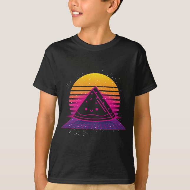 Tropical Summer Fruit 80s Retro Synthwave Sunset W T-Shirt (Front)