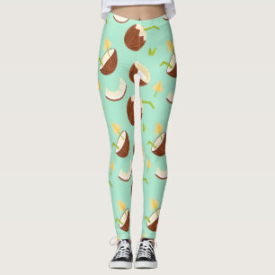 Tropical Summer Fruit Coconut Pattern Cute Summer Leggings