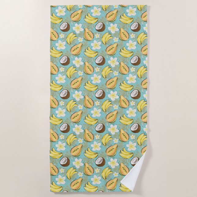 Tropical Summer Fruit Pattern Beach Towel (Front)