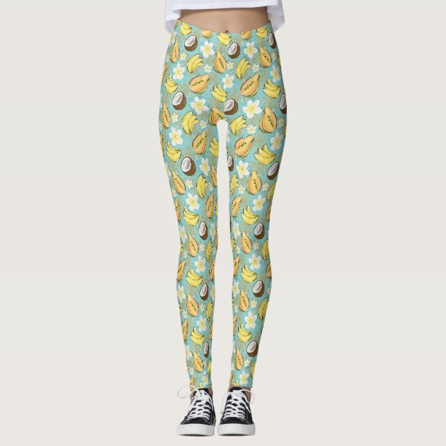 Tropical Summer Fruit Pattern Leggings (Front)