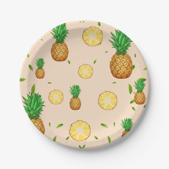 TROPICAL SUMMER FRUIT pineapple Slice pattern Paper Plate (Front)