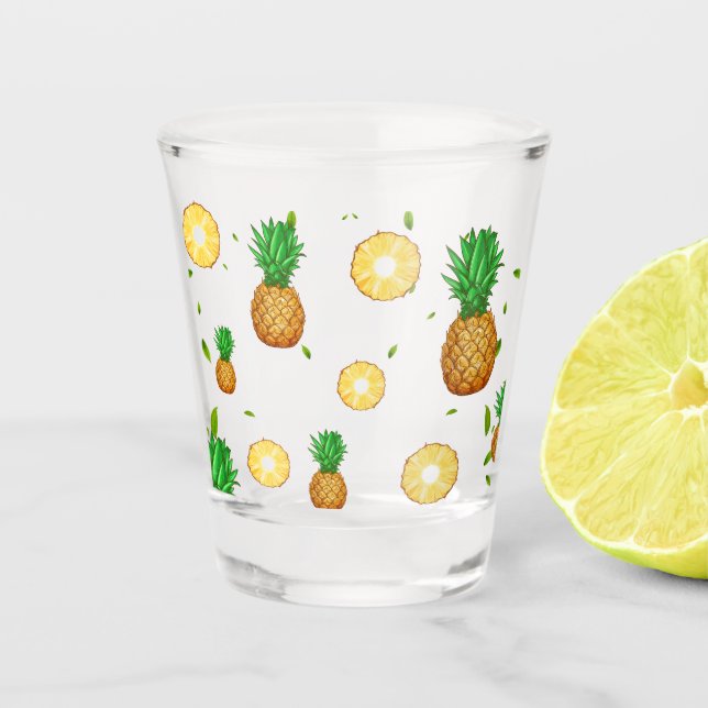 TROPICAL SUMMER FRUIT pineapple Slice pattern Shot Glass (Front)