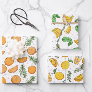 Tropical Summer Fruit Wrapping Paper Set of 3