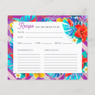 Tropical Summer Fuchsia Bridal Shower Recipe Card