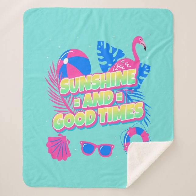 Tropical Summer Fun Vibes Sherpa Blanket (Front)