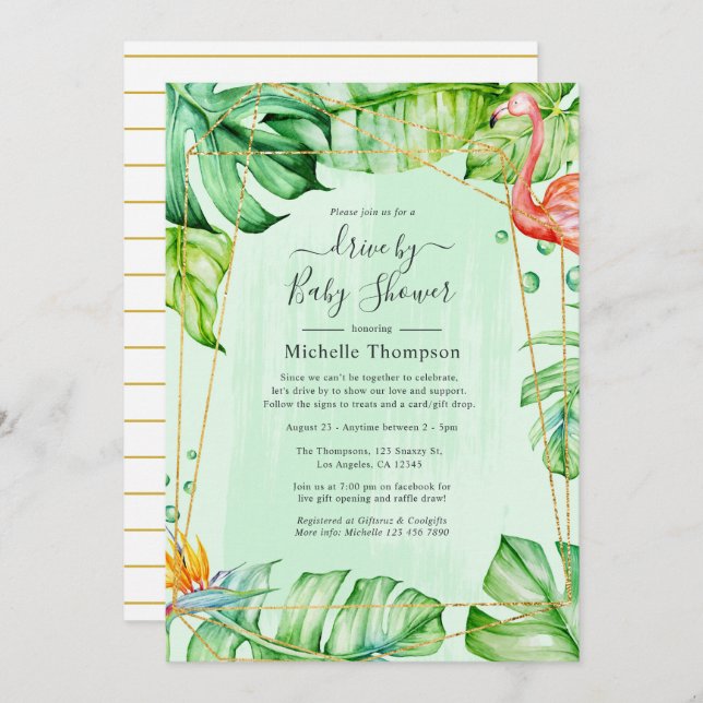 Tropical Summer Geometric Drive By Shower Invitation (Front/Back)