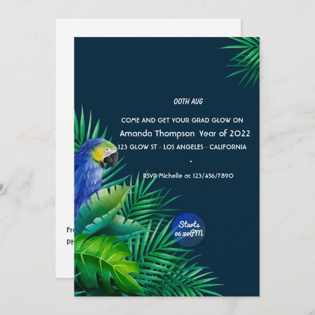 Tropical Summer Glow Graduation Party Invitation (Front/Back)