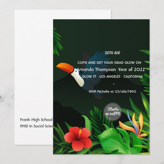 Tropical Summer Glow Graduation Party Invitation (Front/Back)