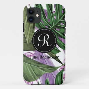 Tropical Summer Green Purple Leaves Monogram Case-Mate iPhone Case
