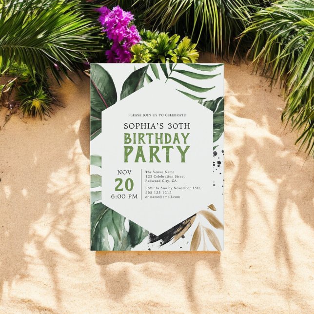 Tropical Summer Greenery Birthday  Invitation (Creator Uploaded)