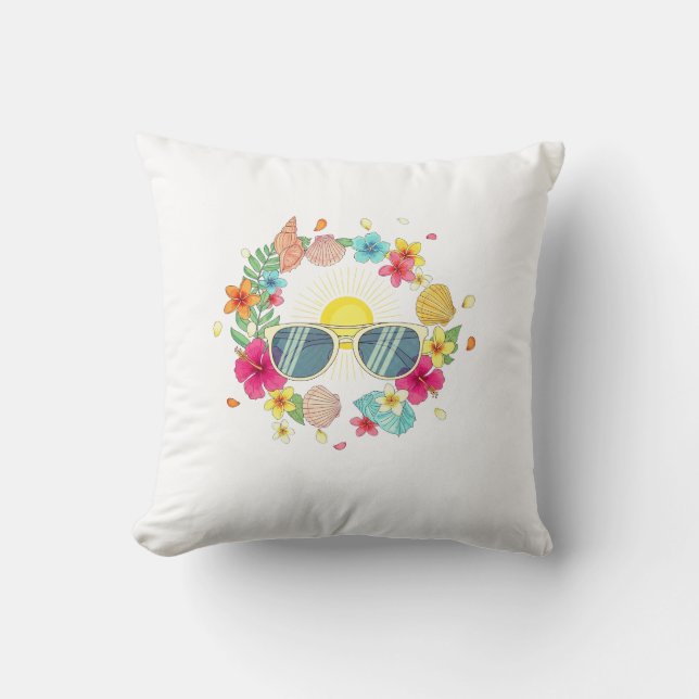 Tropical Summer Heart Sunglasses Throw Pillow | Cu (Front)