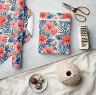 Tropical Summer Hibiscus Flowers Pattern Floral Wrapping Paper