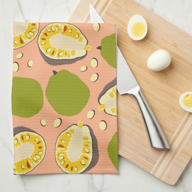 Tropical Summer Jackfruit Pattern - Exotic Fruit Tea Towel (Quarter Fold)