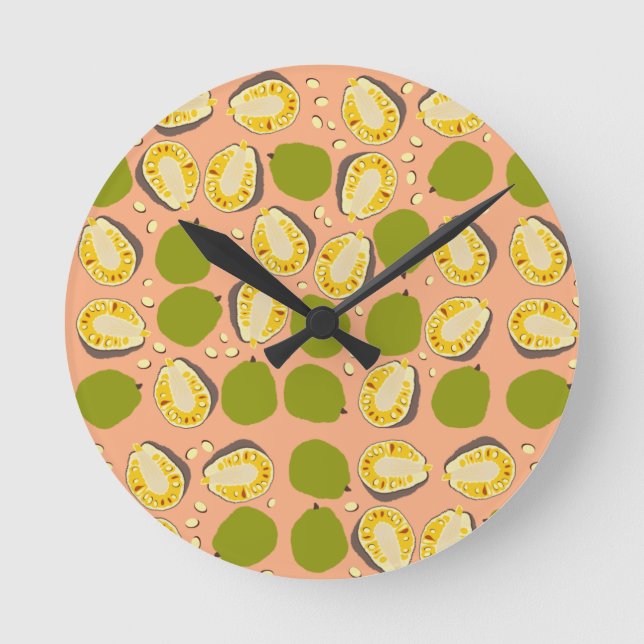 Tropical Summer Jackfruit Pattern - Exotic Kitchen Round Clock (Front)