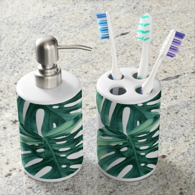 Tropical Summer Leaves Jungle Pattern #1 Bathroom Set (Front)