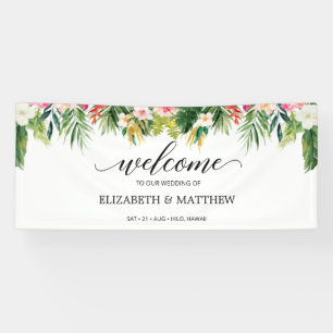 Tropical Summer Leaves Script Wedding Welcome Banner