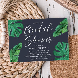 Tropical Summer Monstera Leaves Bridal Shower Invitation