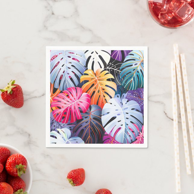 Tropical Summer Monstera Leaves Napkin (Insitu)