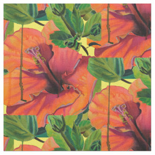 Tropical Summer orange hibiscus Fabric