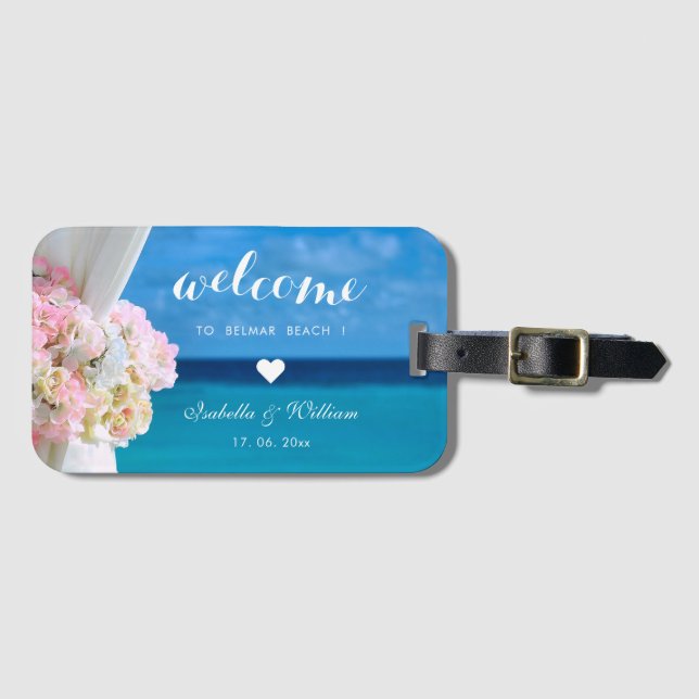 Tropical Summer Palm Beach Wedding Favour Luggage Tag (Front Horizontal)