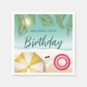 Tropical Summer Palm Leaves On Sand Beach Birthday Napkin