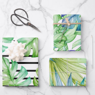 Tropical Summer Palm Leaves Pattern Wrapping Paper Sheet