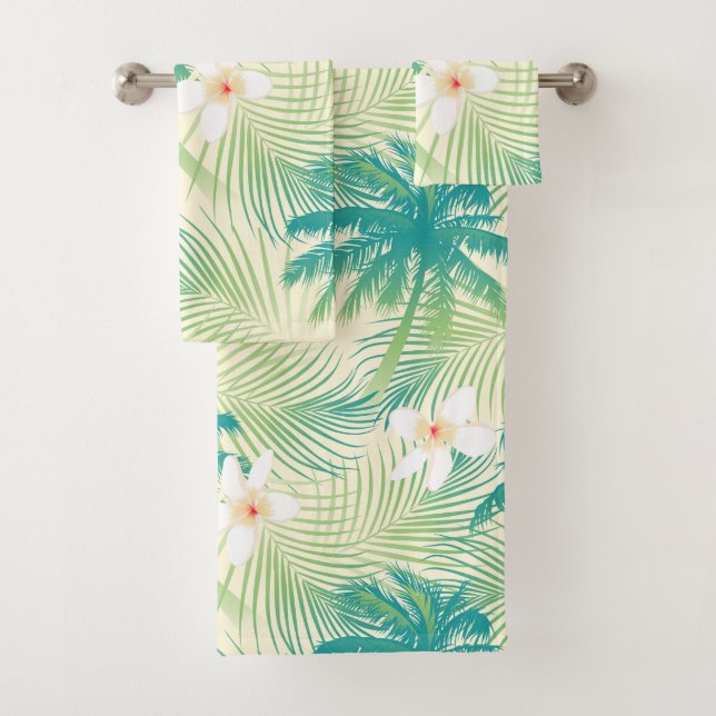 Tropical summer palm trees bath towel set (Insitu)