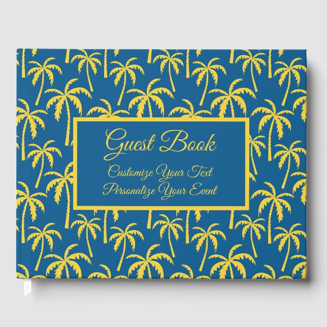 Tropical Summer Palm Trees Vacation Blue Yellow Guest Book (Front)