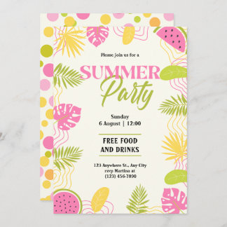 Tropical Summer Party Green And Pink Invitation