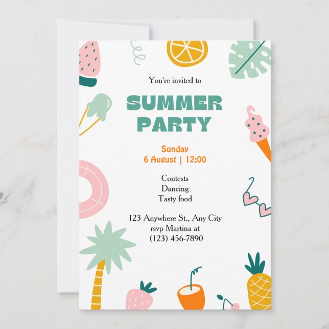 Tropical Summer Party  Invitation (Front)